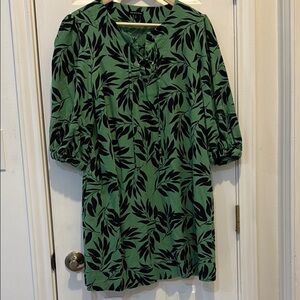 Who What Wear Women’s Dress Green and Black Leaf Print Linen L